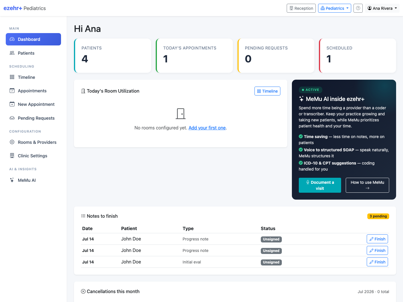 Pediatrics dashboard