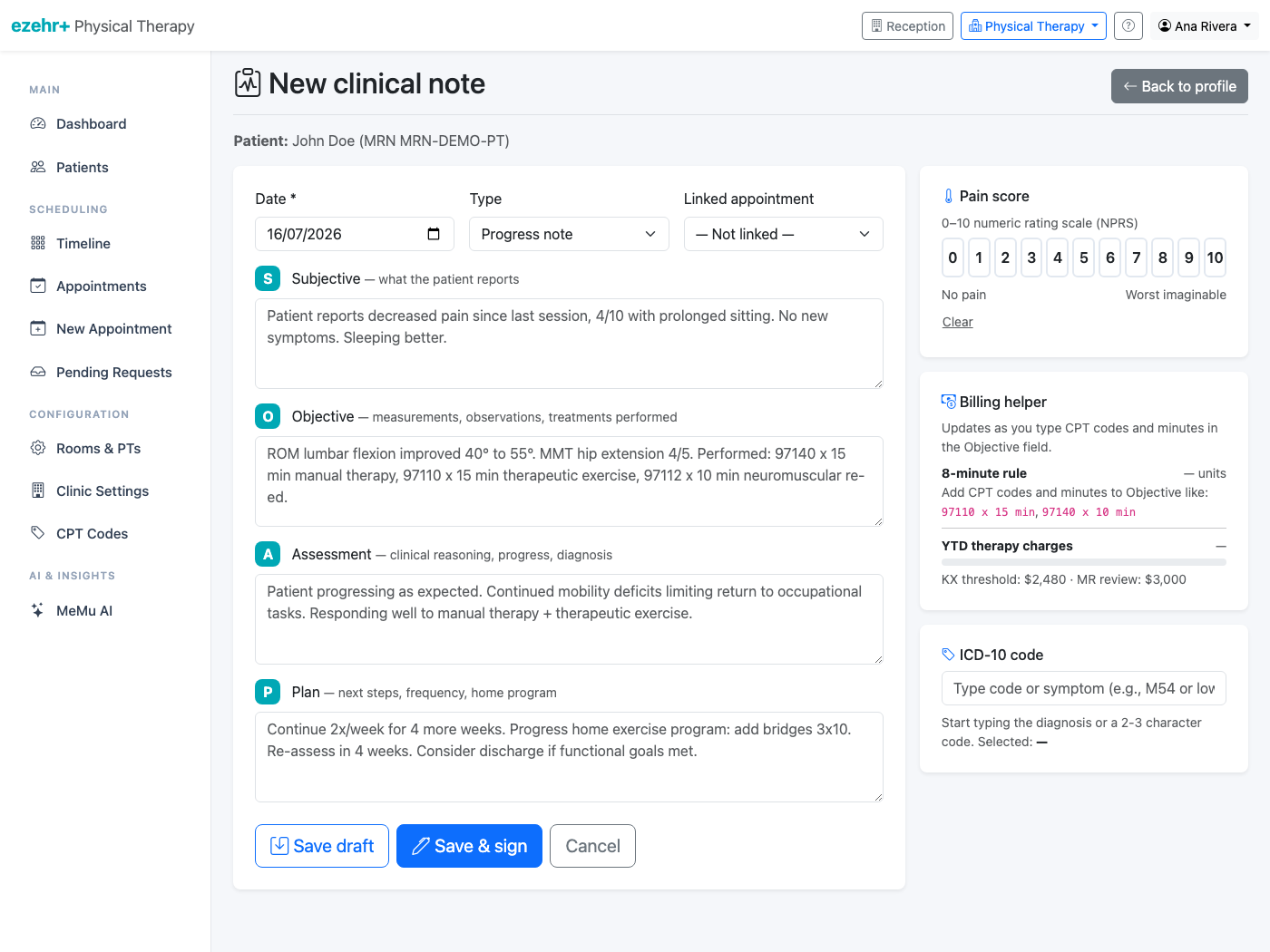 The SOAP note editor